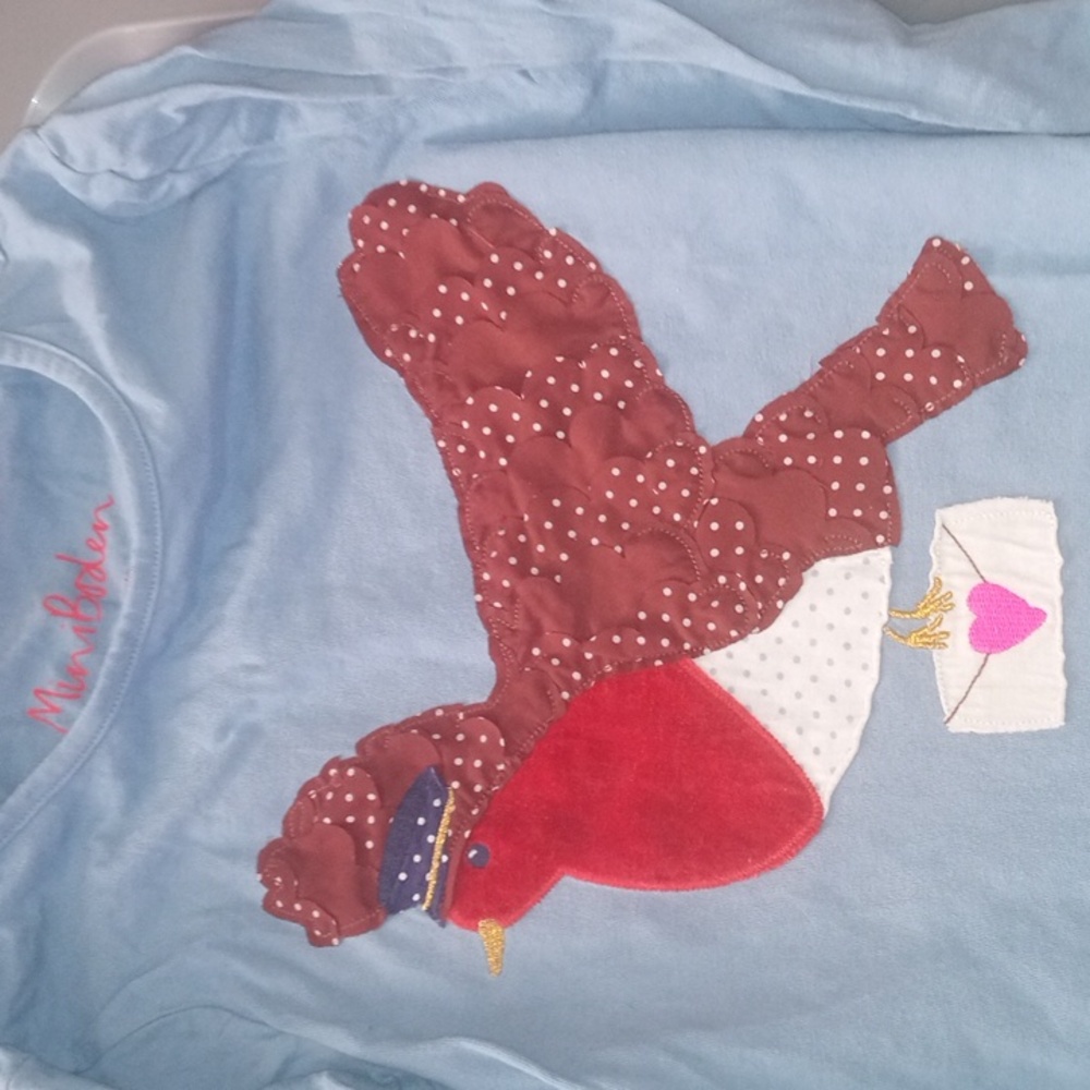 Mini Boden Light Blue 🩵 🐦 Bird Shirt  11-12